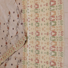 Sari Vintage Beige 100% Seta Tessuto Floreale Ricamato A Mano 6YD, usado comprar usado  Enviando para Brazil