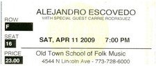 Boleto De Concierto De Alejandro Escovedo 11 De Abril De 2009 Chicago IL comprar usado  Enviando para Brazil