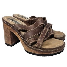 Sandália vintage Y2K Bongo 8,5 couro marrom robusta madeira grunge uísmigo comprar usado  Enviando para Brazil