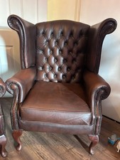 brown leather wing chair for sale  KINGS LANGLEY