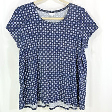 Blusa feminina Pure Jill XL manga curta gola redonda 100% algodão pima azul bainha Hi-Lo, usado comprar usado  Enviando para Brazil