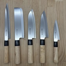 Lote de cinco facas de cozinha do chef japonês não usado conjunto 濃州正宗 木目 do Japão, usado comprar usado  Enviando para Brazil