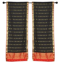 2 Negro Bohemio Sari Indio Cortinas Barra Bolsillo Cuarto de Estar Ventana comprar usado  Enviando para Brazil