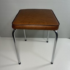 Taburete de cocina o bar vintage de acero y cuero marrón retro años 70 plateado cromado segunda mano  Embacar hacia Mexico