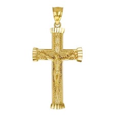 Pingente crucifixo cruz Jesus ouro amarelo 14k corte diamante folha padrão 1,9" 4,1 g comprar usado  Enviando para Brazil