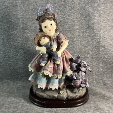 Boneca morena segurando boneca figura de resina base de madeira orquídeas joaninha vestido floral comprar usado  Enviando para Brazil