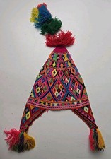 Vintage Peruvian Chullo Andean Hat Handwoven Multi-Color Geometric Design comprar usado Vintage Peruvian Chullo Andean Hat Handwoven Multi-Color Geometric Design comprar usado  Enviando para Brazil