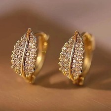 Brincos femininos de argola de folha de diamante simulado redondo 2 quilates folheados a ouro amarelo 14k comprar usado  Enviando para Brazil