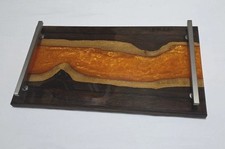 Bandeja para servir charcutaria epóxi feita à mão 18" X 9,5" marrom laranja  comprar usado  Enviando para Brazil