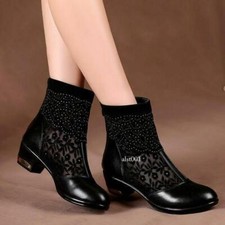 Sandália de trabalho feminina salto bloco malha renda casual tornozelo botas strass floral, usado comprar usado  Enviando para Brazil