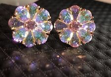 Brincos florais folheados a ouro 18k feitos com cristal Swarovski Aurora Boreal comprar usado  Enviando para Brazil