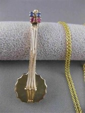 PINGENTE ANTIGO GRANDE DE FILIGRANA DE OURO AMARELO 14K GUITARRA BANJO RUBI SAFIRA #20852 comprar usado  Enviando para Brazil