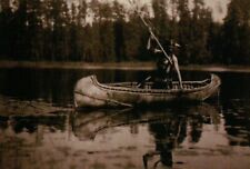 Usado, Cartão postal nativo americano "O Pescador" índio Ojibwa, pesca com lança, canoa comprar usado  Enviando para Brazil