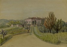 E. Woodville Ricketts, Pink Tuscan Villa near Siena, Italy – 1850 watercolour... comprar usado  Enviando para Brazil