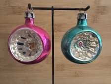 Enfeites vintage de vidro mercúrio rosa e verde com recuo redondo feitos na Polônia, usado comprar usado  Enviando para Brazil