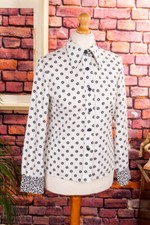 Usado, Vintage Original 70s Blusa Camisa Negro Blanco Patrón Collar de Mega Disco comprar usado Usado, Vintage Original 70s Blusa Camisa Negro Blanco Patrón Collar de Mega Disco comprar usado  Enviando para Brazil
