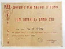 Diploma PNF gioventù italiana littorio - Ludi juveniles Treviglio Anno XVII comprar usado  Enviando para Brazil