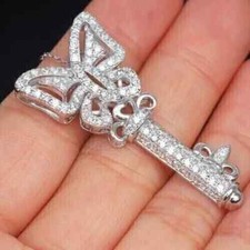 Usado, Pingente em forma de chave de moissanita natural corte redondo 2 quilates folheado a ouro branco 14K prata comprar usado  Enviando para Brazil