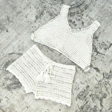 Conjunto de roupa de banho feminina boho de crochê biquíni capa shorts de praia roupas de festival comprar usado  Enviando para Brazil