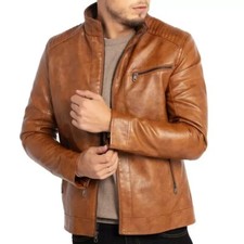 Jaqueta de couro masculina elegante pura autêntica pele de cordeiro zíper completo motociclista elegante comprar usado  Enviando para Brazil