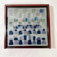 Conjunto de xadrez de vidro com peças de vidro azul e fosco, caixa de armazenamento e tampo de vidro comprar usado  Enviando para Brazil