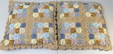 Conjunto de 2 travesseiros acolchoados Yoyo vintage feitos à mão tecido colorido sucata 19” azul bronzeado, usado comprar usado  Enviando para Brazil