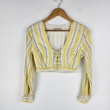 Blusa The East Order feminina tamanho S cropped amarela branca listra floral com cadarço comprar usado  Enviando para Brazil