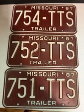 LOTE DE 3 PLACAS DE REBOQUE DO MISSOURI 1987 Quase Consecutivo. comprar usado  Enviando para Brazil