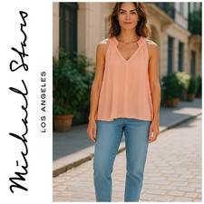 NOVA blusa regata Michael Stars viola tamanho XL pêssego gaze dupla gola dividida nova sem etiquetas comprar usado  Enviando para Brazil