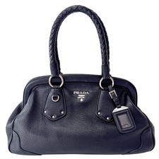 Bolsa de couro preta com alça trançada PRADA, usado comprar usado  Enviando para Brazil