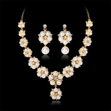 Collar de novia con flores de cristal de perlas sintéticas para boda fiesta conjunto de joyas segunda mano  Embacar hacia Mexico