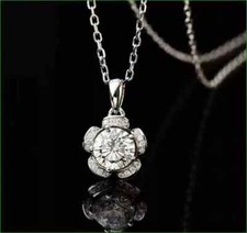 Pingente de flor 1,80 ct corte redondo diamante criado em laboratório folheado a ouro branco 14K prata, usado comprar usado  Enviando para Brazil