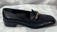 Vestido Mocasín Salvatore Ferragamo Deportivo Cuero Negro Tacón Bajo Logo Plateado 7B segunda mano  Embacar hacia Argentina