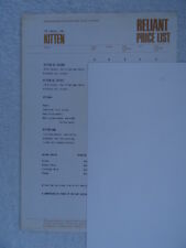 Reliant price list for sale  BOURNEMOUTH