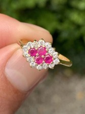 Anel cluster vintage de ouro 18 quilates com diamante e rubi comprar usado  Enviando para Brazil