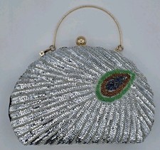 Bolsa/bolsa feminina de prata com miçangas lantejoulas pavão noite clutch festa casamento comprar usado  Enviando para Brazil