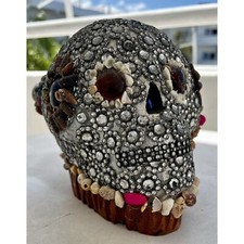 Luminária de mesa vintage caveira cerâmica esqueleto joias e concha incrustada decoração, usado comprar usado  Enviando para Brazil