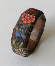 pulseira década de 1930 vintage flor deco alpina feita à mão esculpida painel de madeira punho incomum comprar usado  Enviando para Brazil