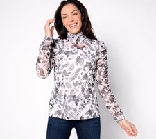 Usado, Susan Graver Malha Estampada Ruched Mock-Neck Manga Longa Top Carvão Extra Grande Novo comprar usado  Enviando para Brazil