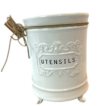 Porta-utensílios de cozinha Mud Pie cerca de branco cerâmica 6,5" A x 4,75" diâmetro 2014 comprar usado  Enviando para Brazil