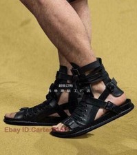 Zapatos de salón con tanga de cuero real gladiador para hombre punta abierta punk cremalleras segunda mano  Embacar hacia Mexico