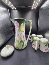 Usado, Pote de chocolate vintage R S Alemanha pintado à mão tulipa e conjunto com 4 xícaras comprar usado  Enviando para Brazil