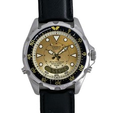 Casio Arnie AD-520 43mm relógio de mergulho masculino AnaDigital mostrador pátina pulseira de couro comprar usado  Enviando para Brazil