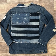 Jaqueta jeans caminhoneiro Current/Elliott Rocky Mountain denim 3 L pintura personalizada bandeira comprar usado Jaqueta jeans caminhoneiro Current/Elliott Rocky Mountain denim 3 L pintura personalizada bandeira comprar usado  Enviando para Brazil