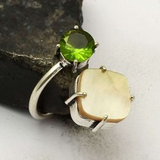 Joia anel étnica feita à mão com pedra preciosa peridoto madrepérola tamanho EUA-8 AR 47435 comprar usado  Enviando para Brazil