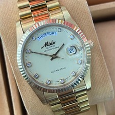 Raro MIDO President Datoday Ocean Star relógio de quartzo diamante ouro masculino vintage, usado comprar usado  Enviando para Brazil