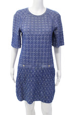 Vestido Chanel Feminino Seda Texturizado Gola Redonda Manga Curta Azul MQ040 Tamanho 38 comprar usado  Enviando para Brazil