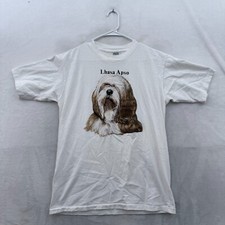 Camiseta Masculina Vintage Lhasa Apso L Branca Cachorro Filhote Animal Ponto Único Fabricada nos EUA, usado comprar usado  Enviando para Brazil
