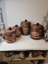 Conjunto de 4 biscoitos vintage MCM artesanato tesouro cerâmica vasilha barril açúcar chá café comprar usado  Enviando para Brazil