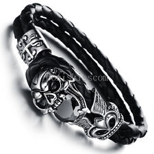 Bracelete masculino de aço inoxidável caveira Fleur De Lis couro cruzado Halloween gif, usado comprar usado  Enviando para Brazil